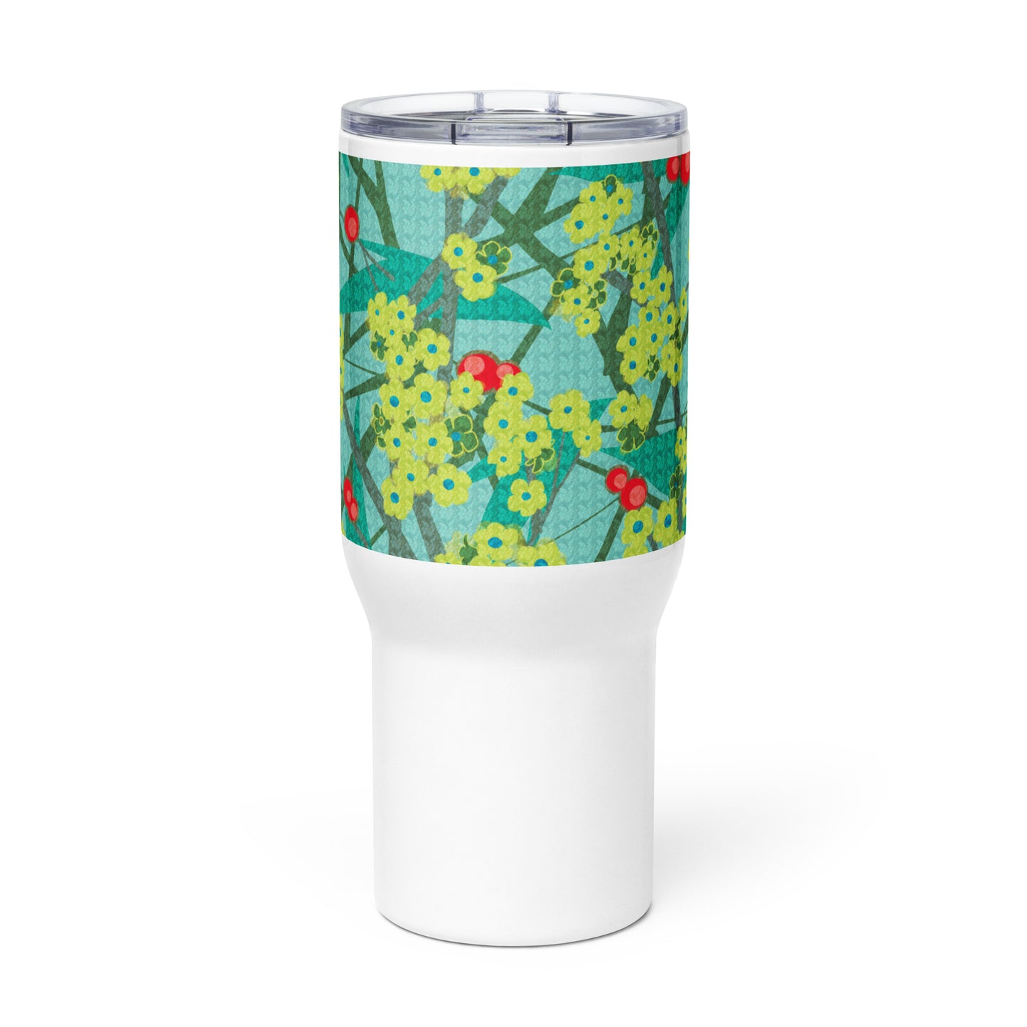 Travel mug with handle/floret/green