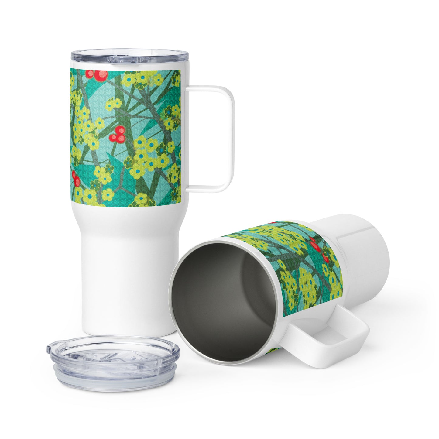 Travel mug with handle/floret/green