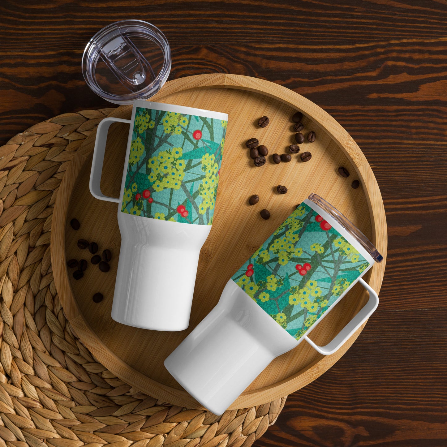 Travel mug with handle/floret/green