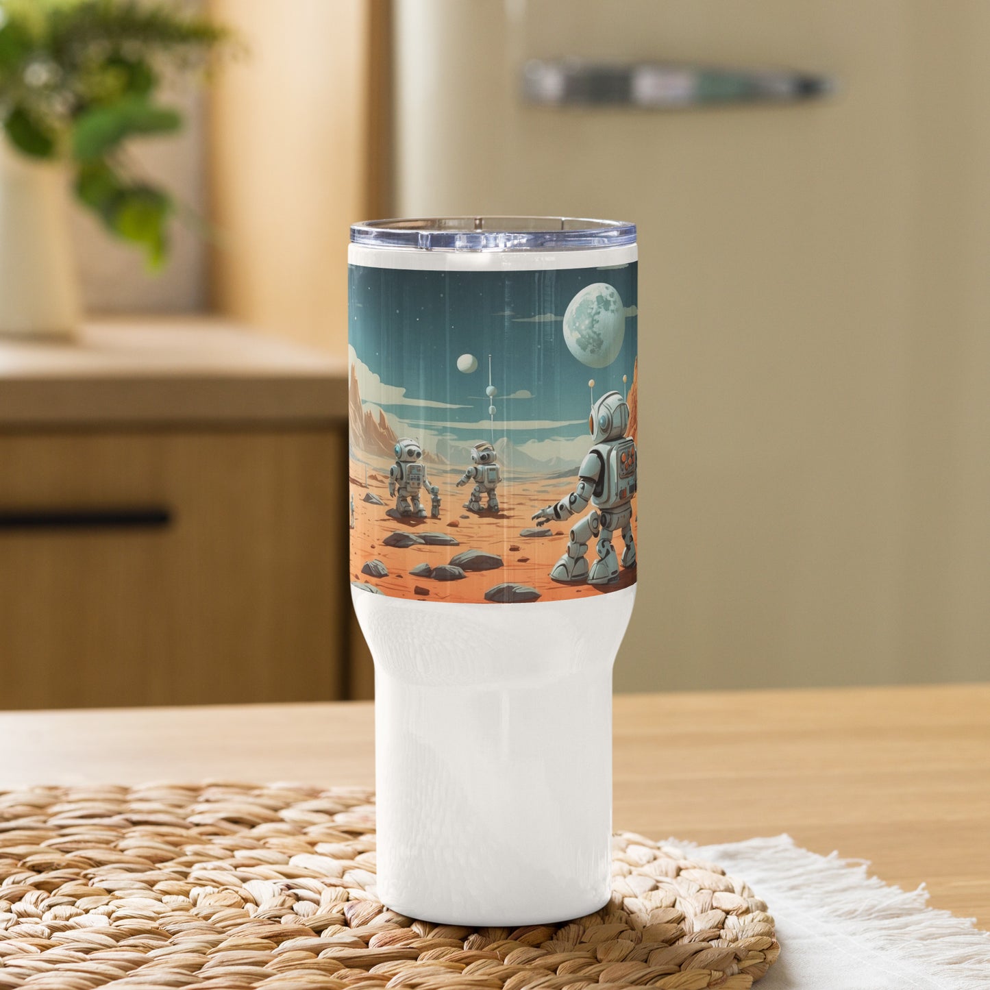 Travel mug with handle/Robots exploring the moon