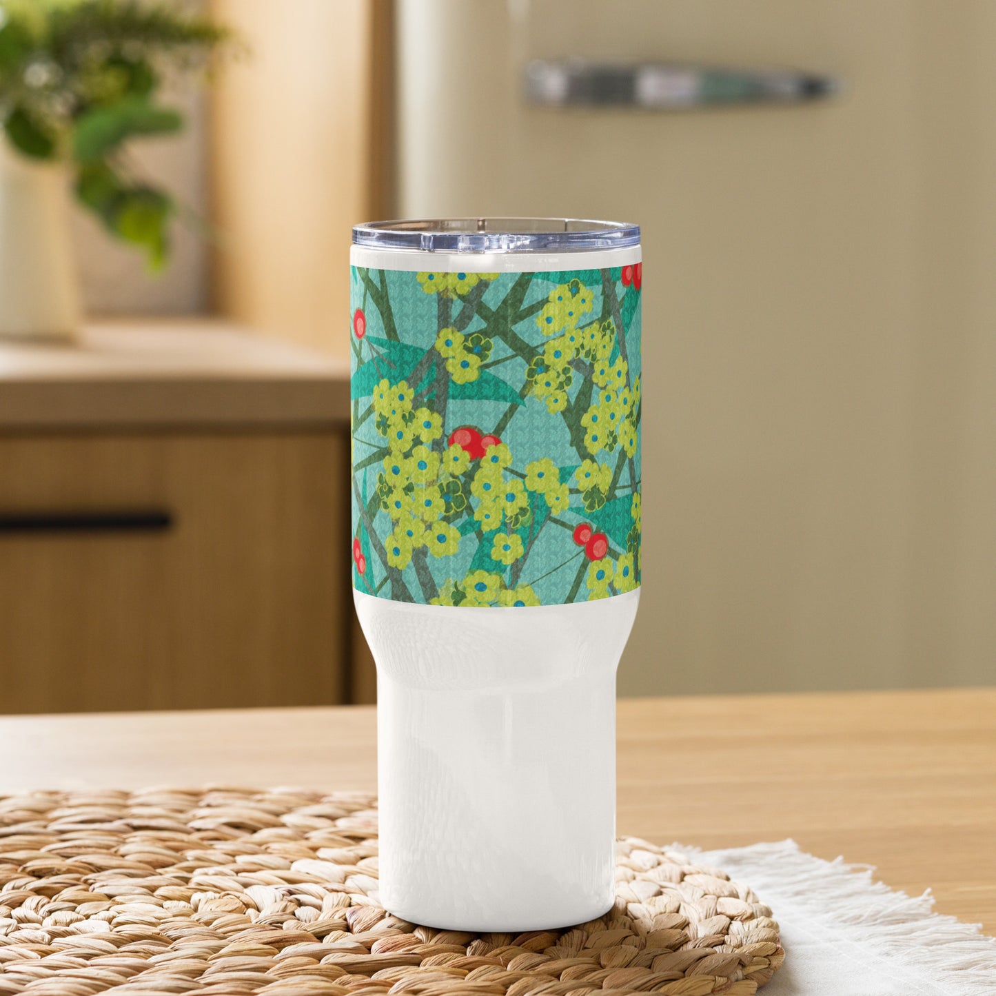 Travel mug with handle/floret/green