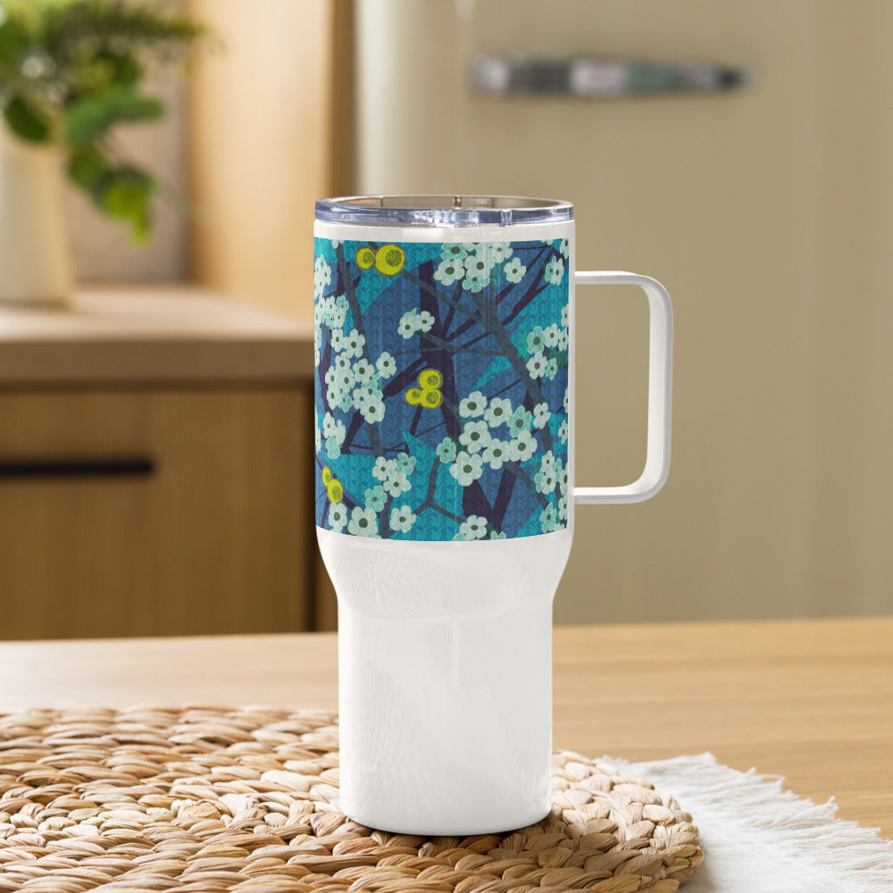 Travel mug with handle/floret/blue