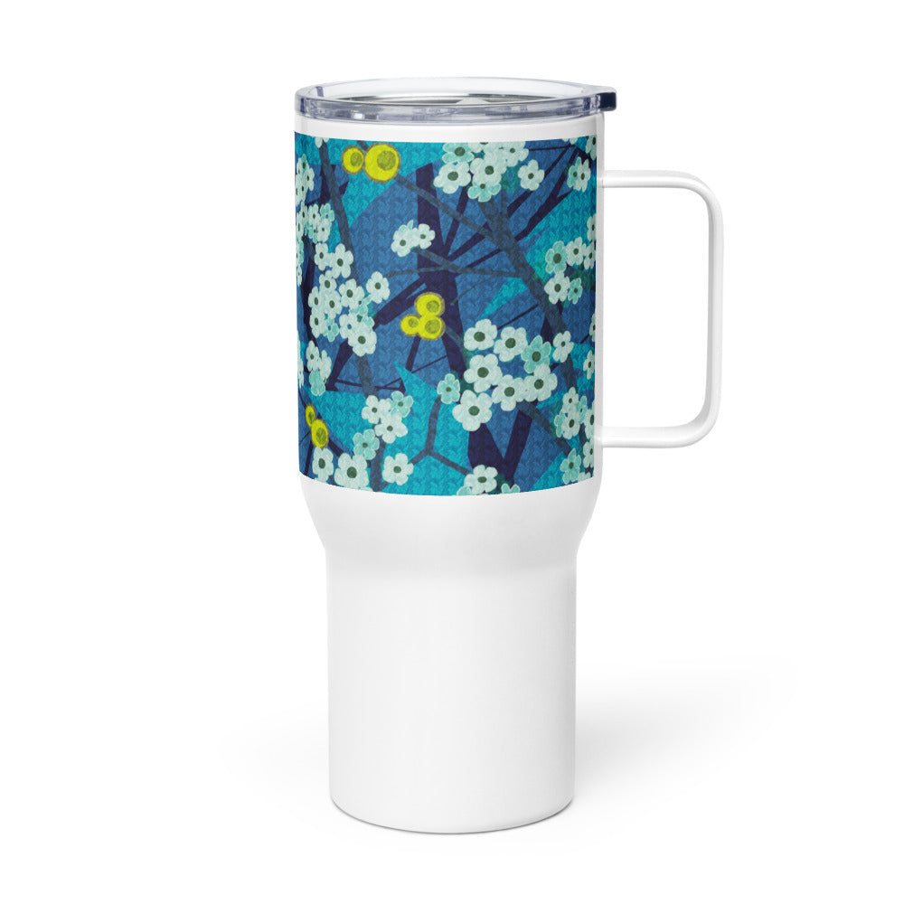 Travel mug with handle/floret/blue