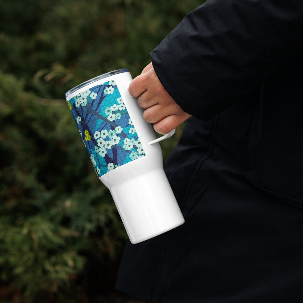 Travel mug with handle/floret/blue