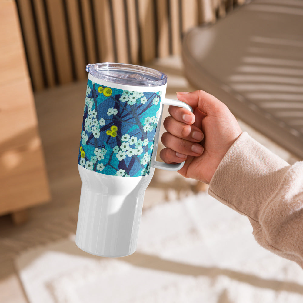 Travel mug with handle/floret/blue