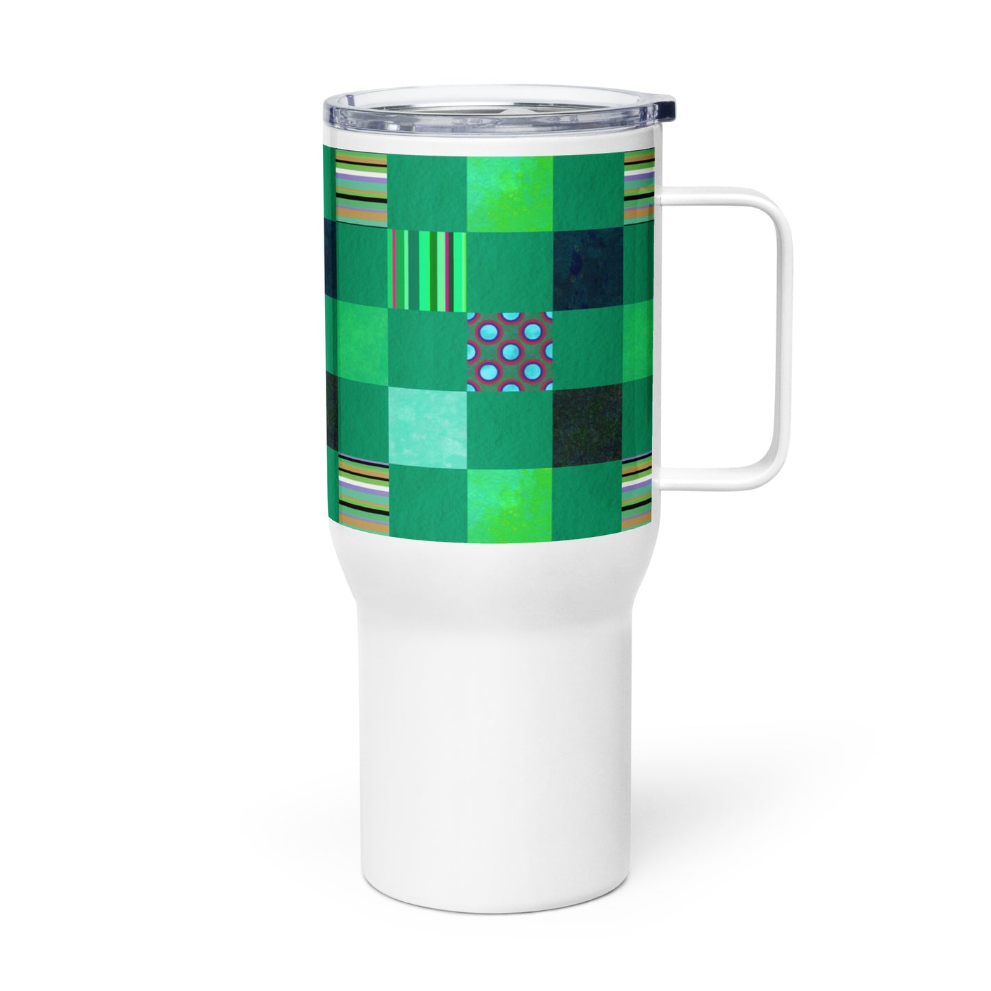 Handle Travel Mug Cup/Striped or Polka Dot Grid Pattern/Green