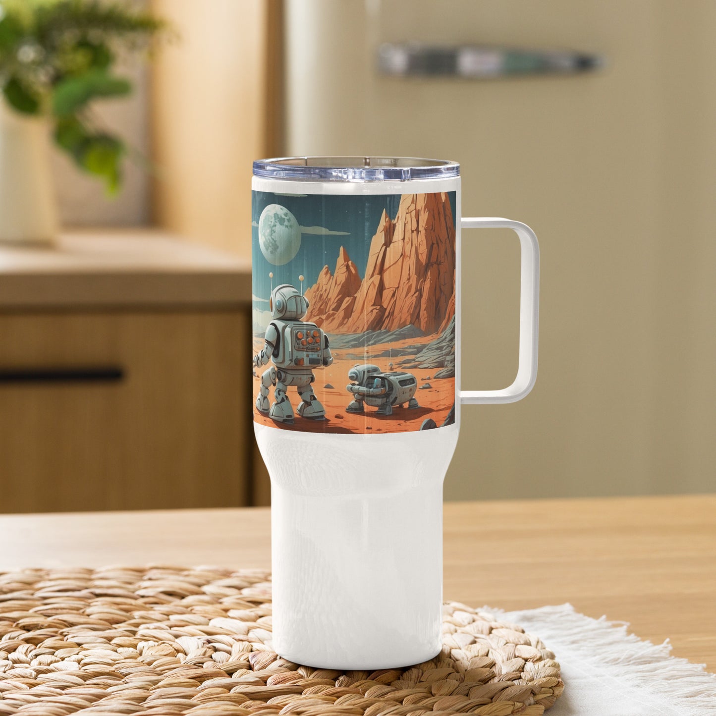 Travel mug with handle/Robots exploring the moon