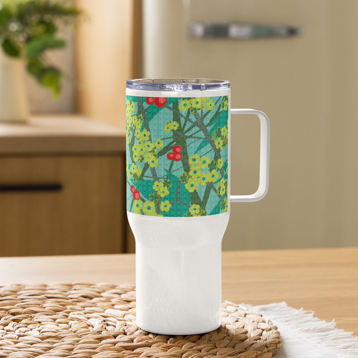 Travel mug with handle/floret/green