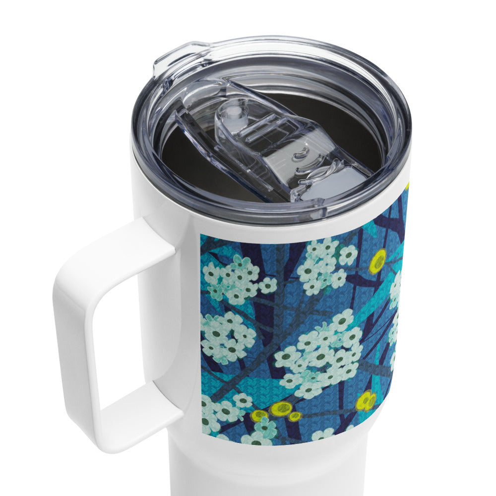 Travel mug with handle/floret/blue