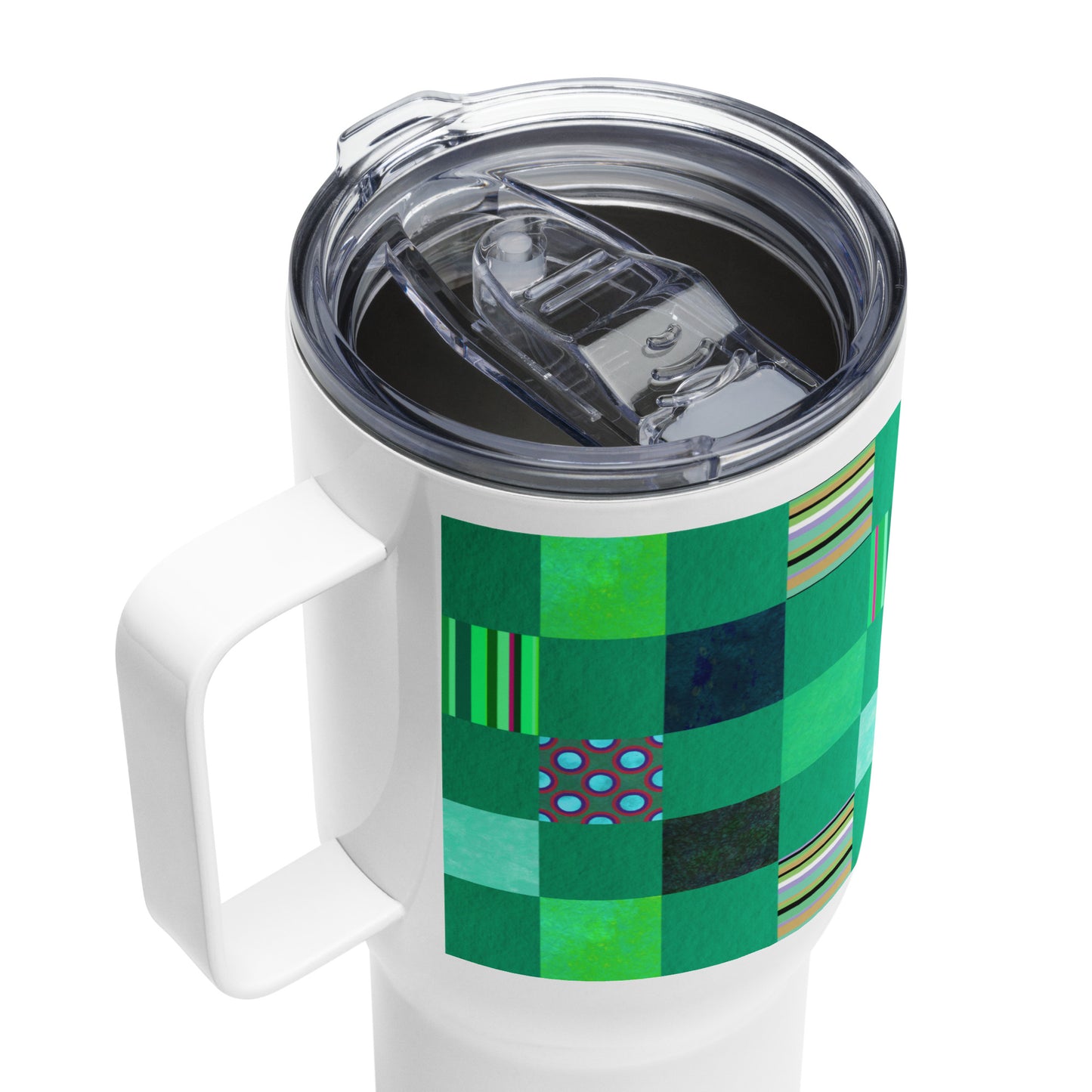 Handle Travel Mug Cup/Striped or Polka Dot Grid Pattern/Green