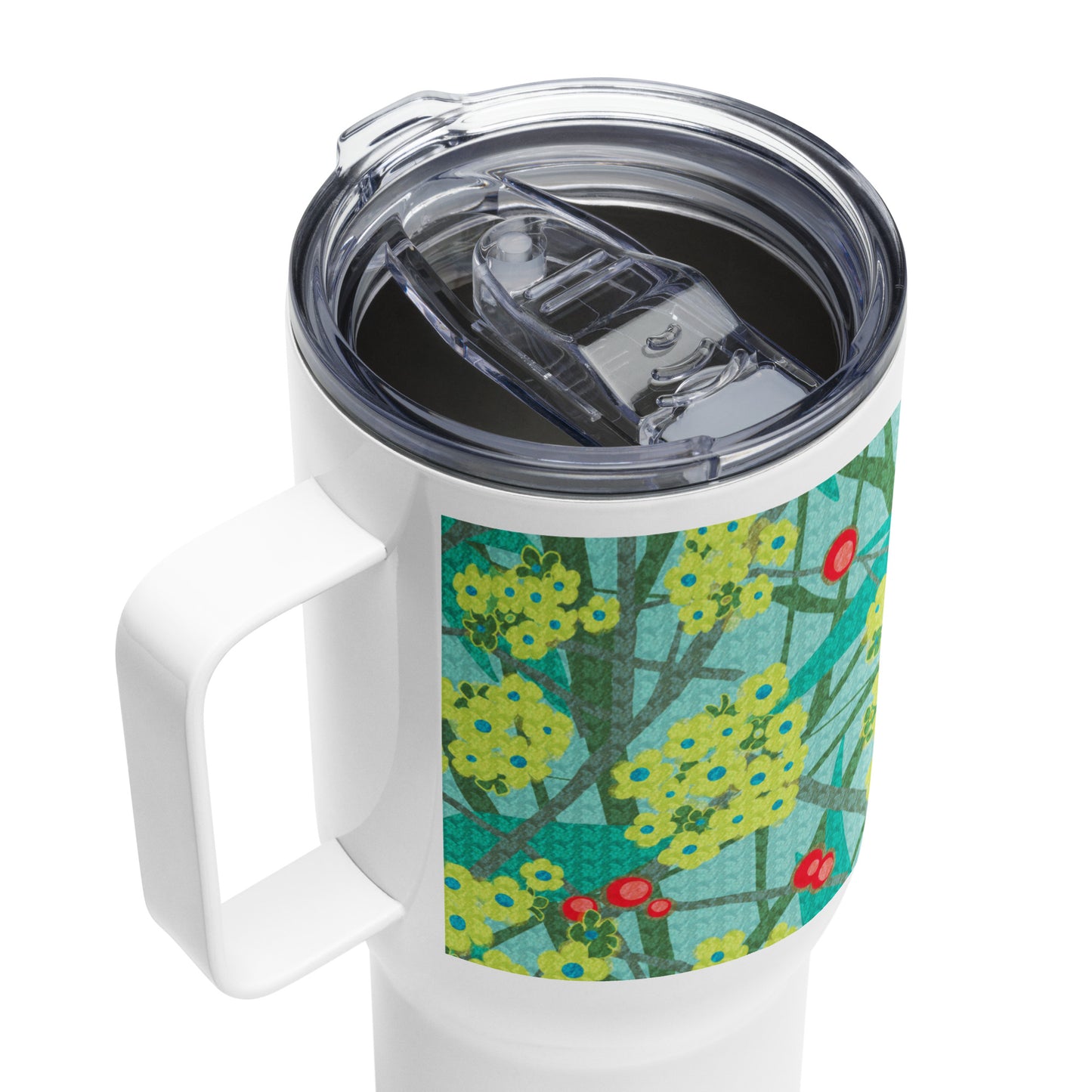 Travel mug with handle/floret/green