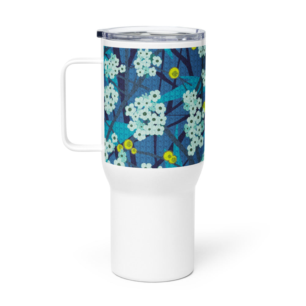 Travel mug with handle/floret/blue