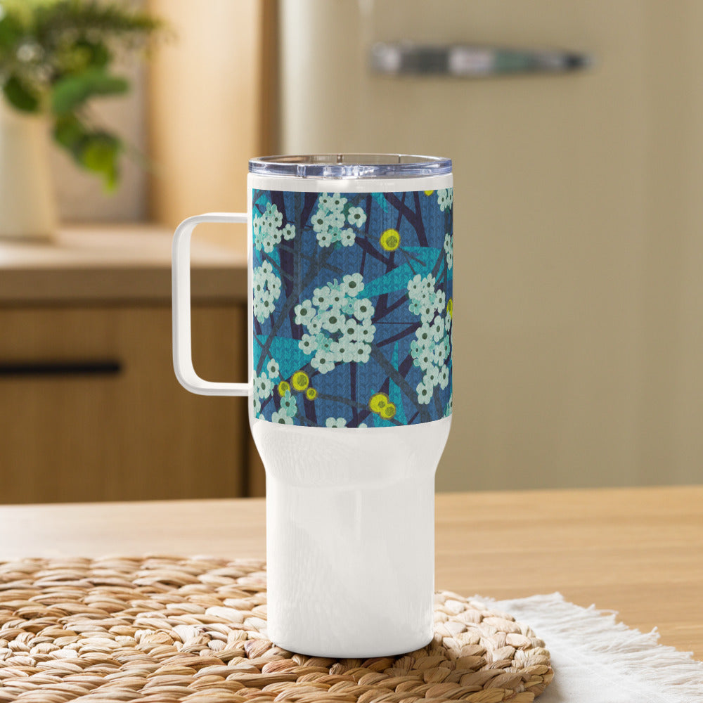 Travel mug with handle/floret/blue