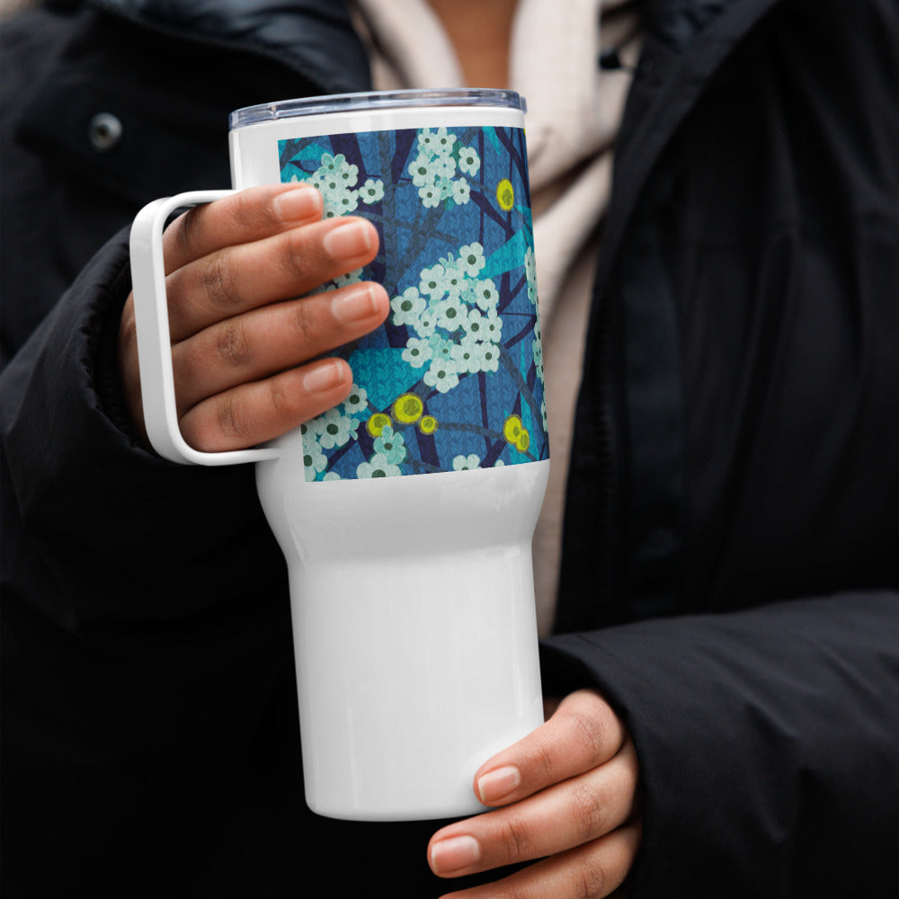 Travel mug with handle/floret/blue