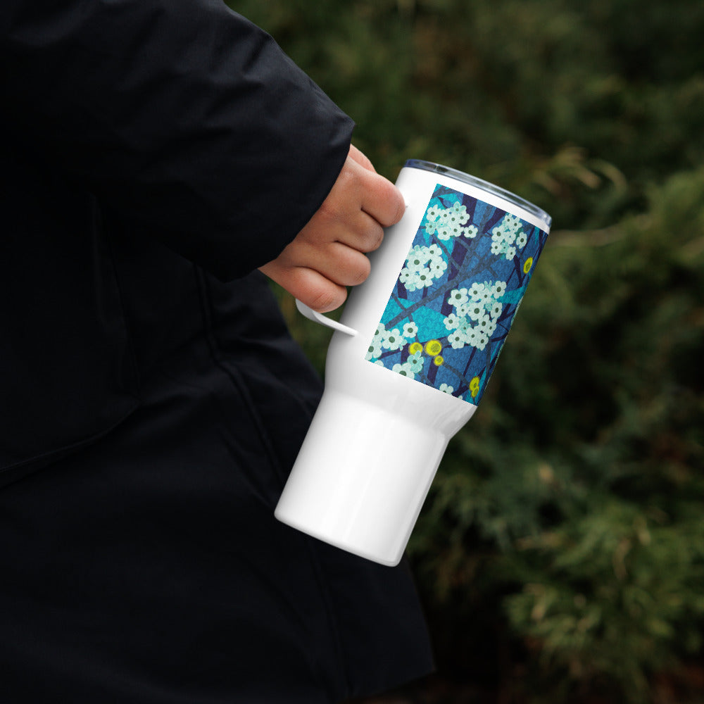 Travel mug with handle/floret/blue