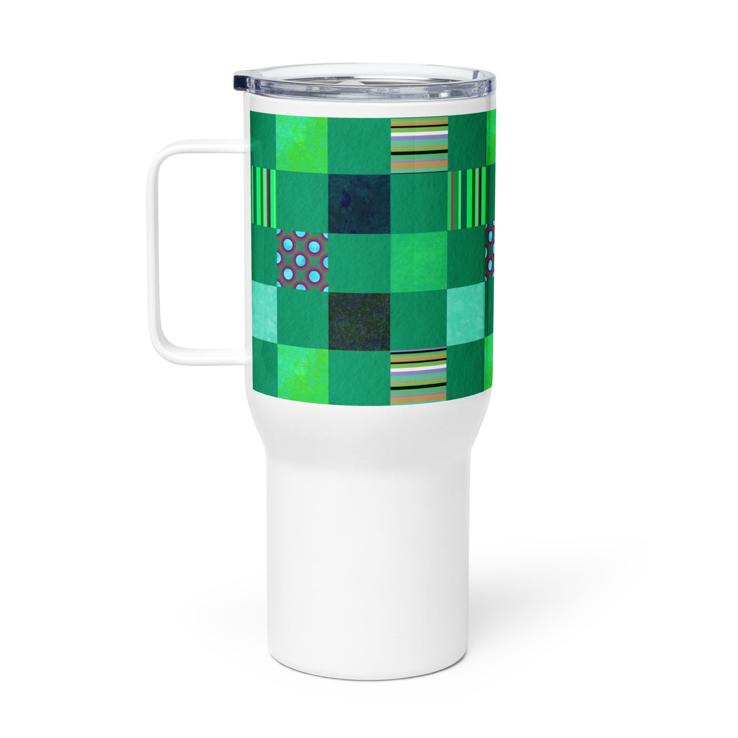 Handle Travel Mug Cup/Striped or Polka Dot Grid Pattern/Green