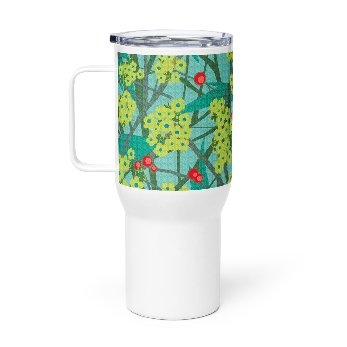 Travel mug with handle/floret/green