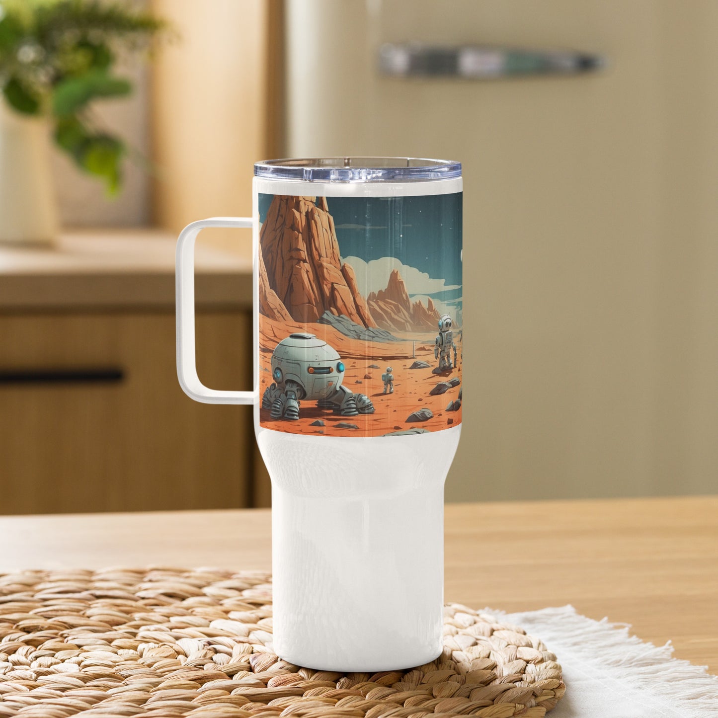 Travel mug with handle/Robots exploring the moon