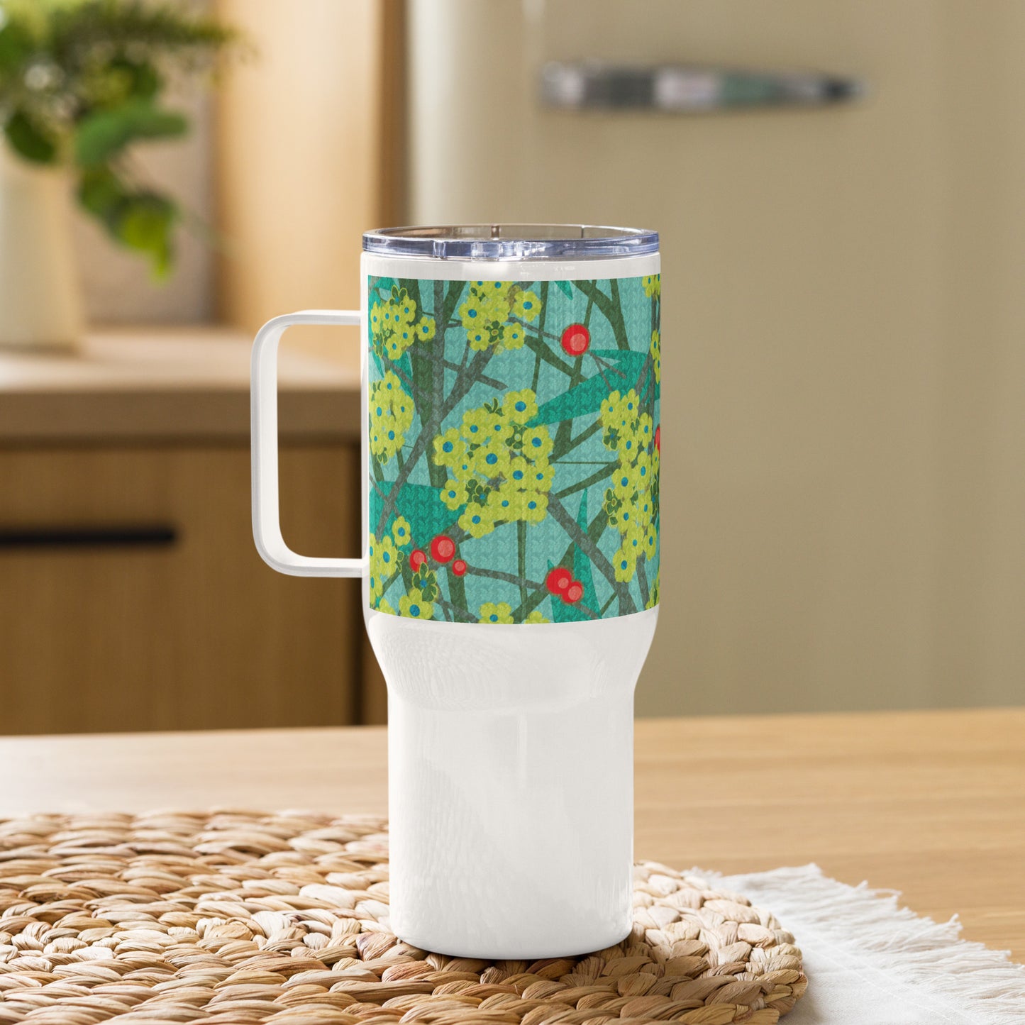 Travel mug with handle/floret/green