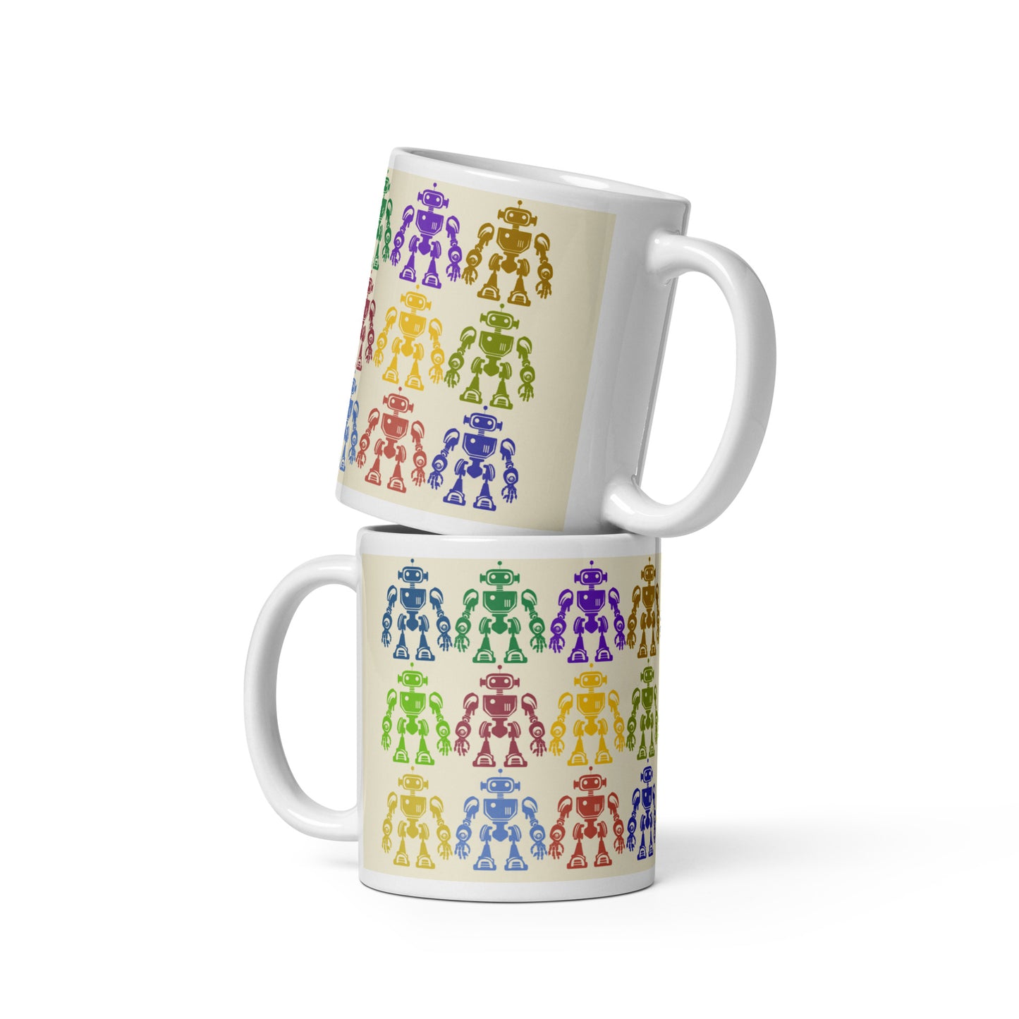 Mug (white)/12 colors of retro robot/cream