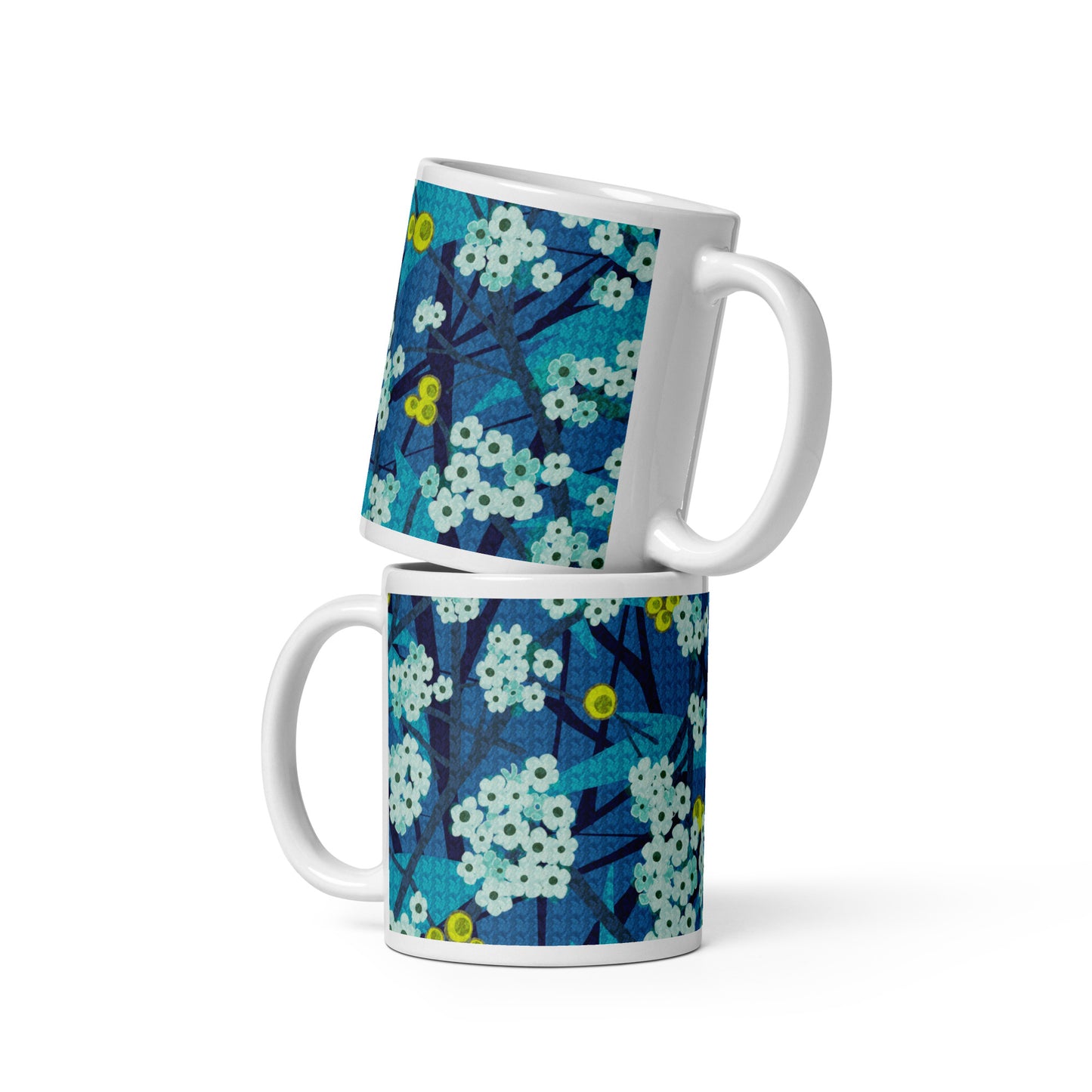 Mug cup (white) / small flowers / blue