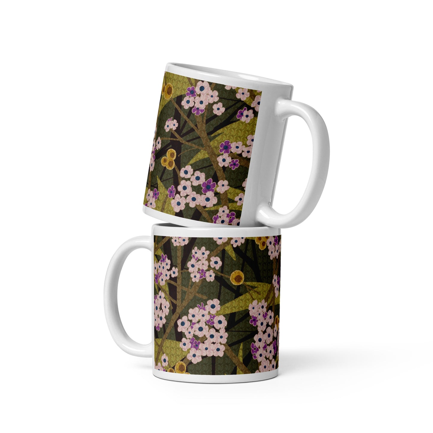 Mug cup (white) / small flowers / muted green