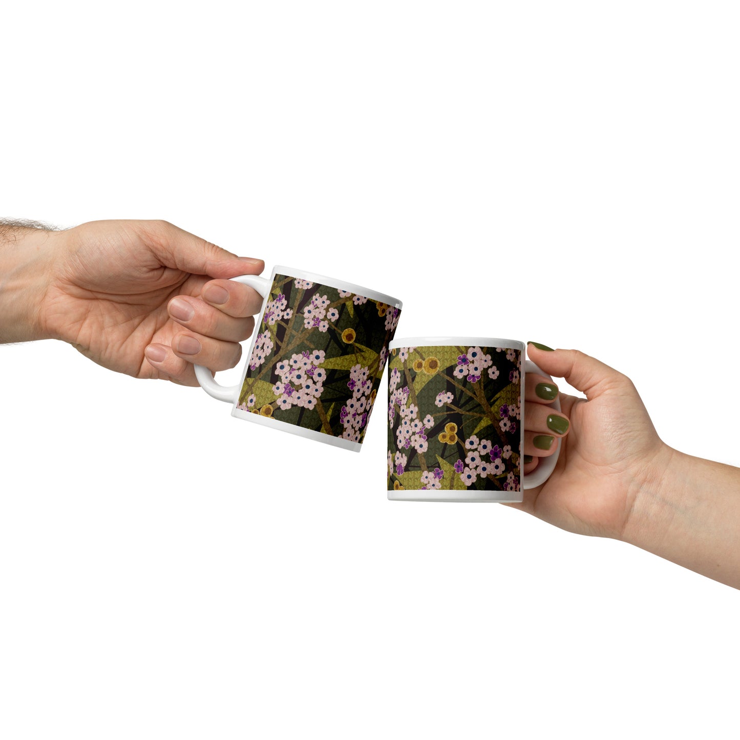 Mug cup (white) / small flowers / muted green