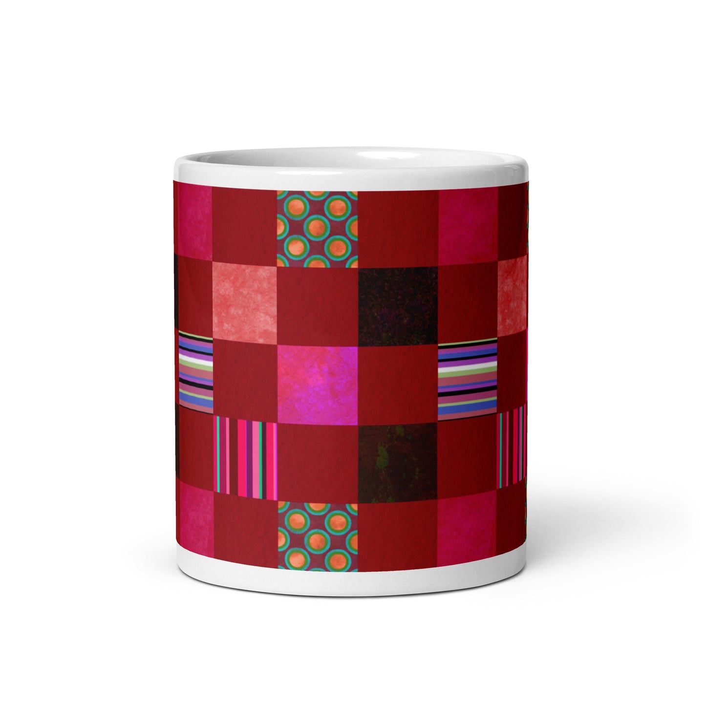 Mug cup (white) / Striped or polka dot grid pattern / Red