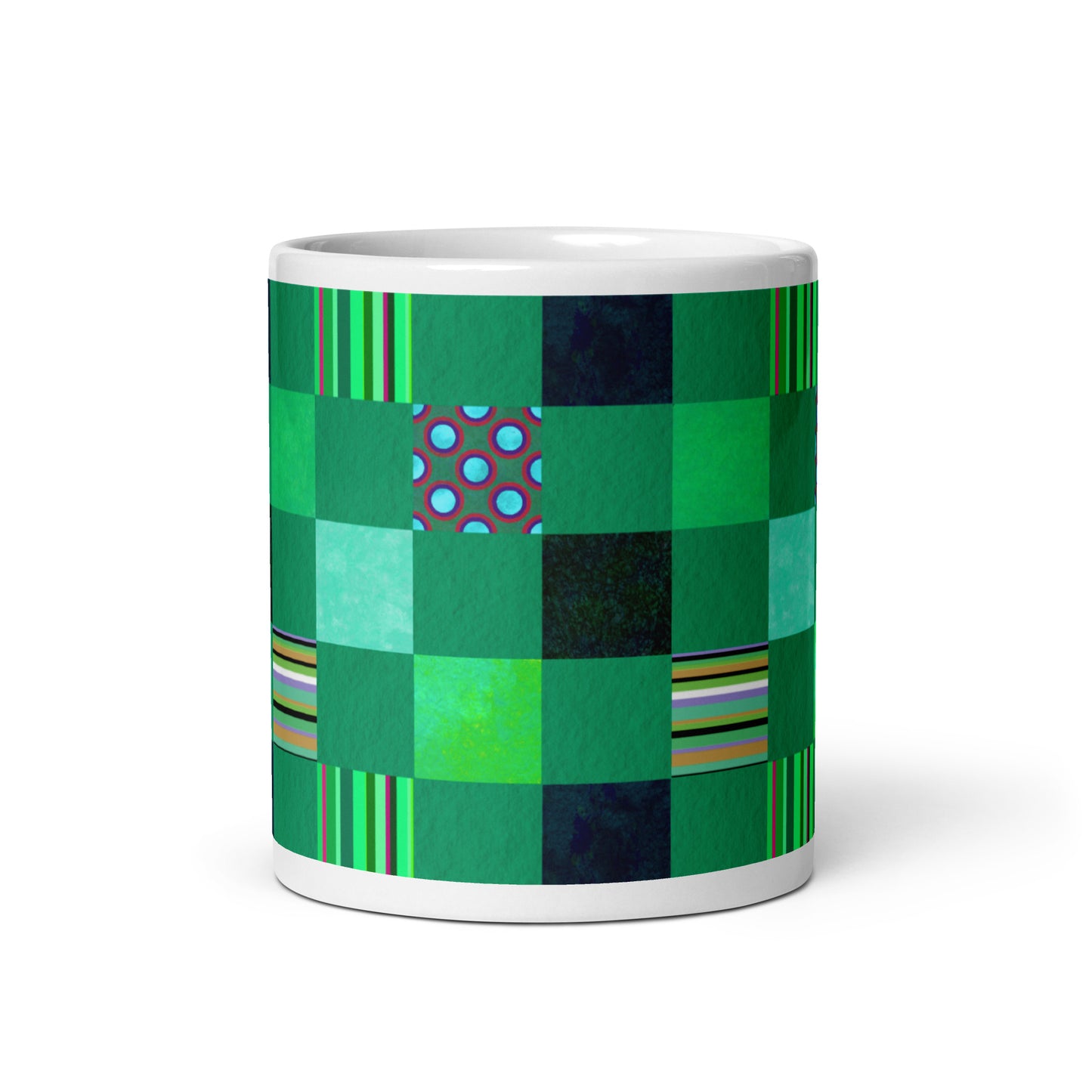 Mug cup (white) / Striped or polka dot grid pattern / Green