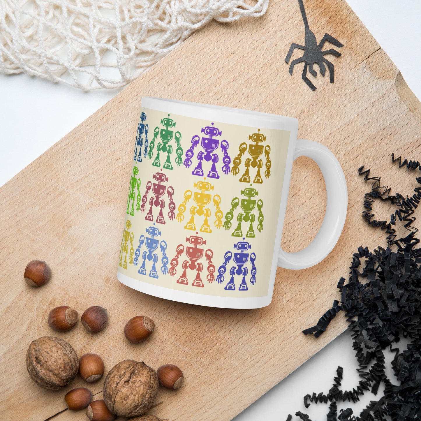 Mug (white)/12 colors of retro robot/cream