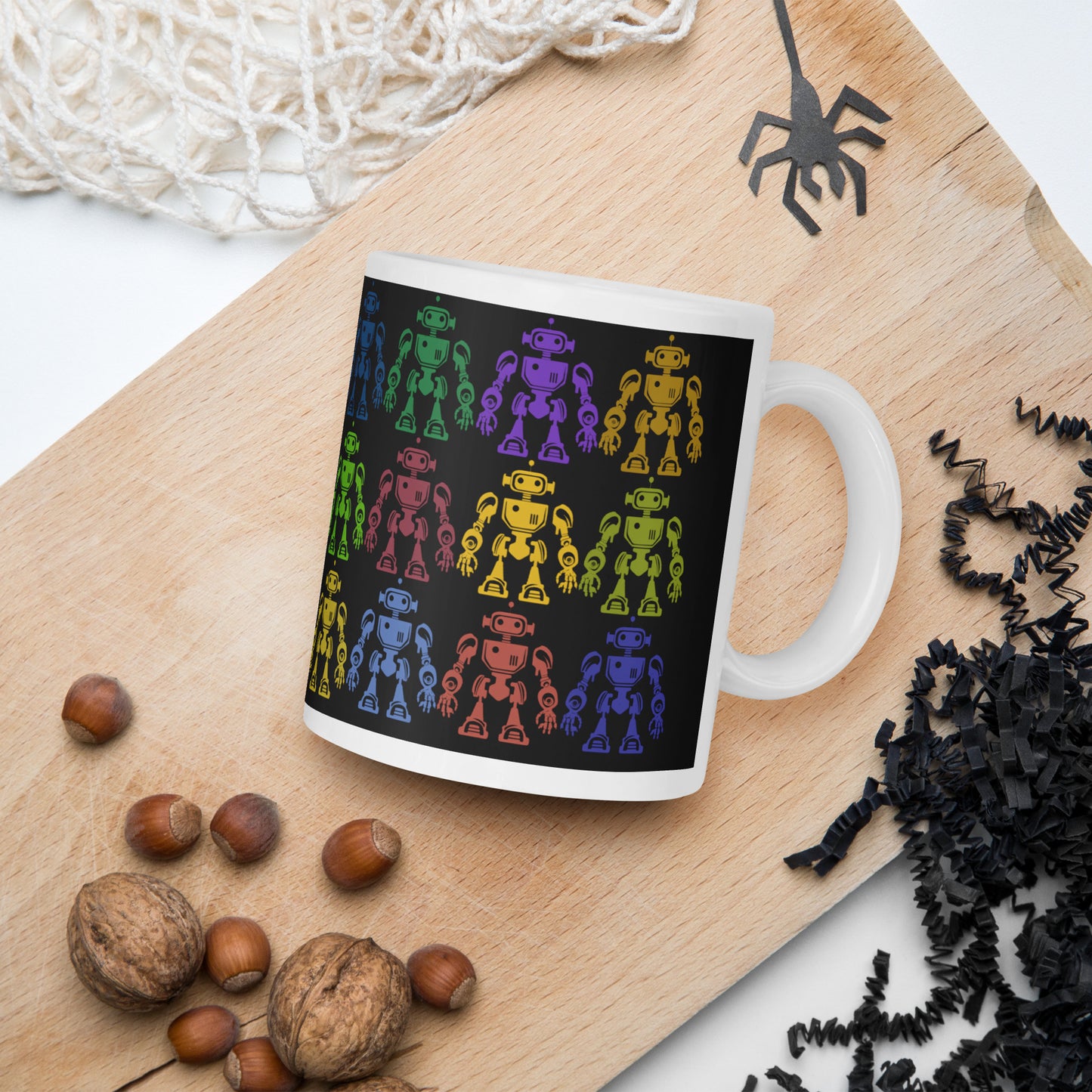 Mug (white)/12 colors of retro robot/black