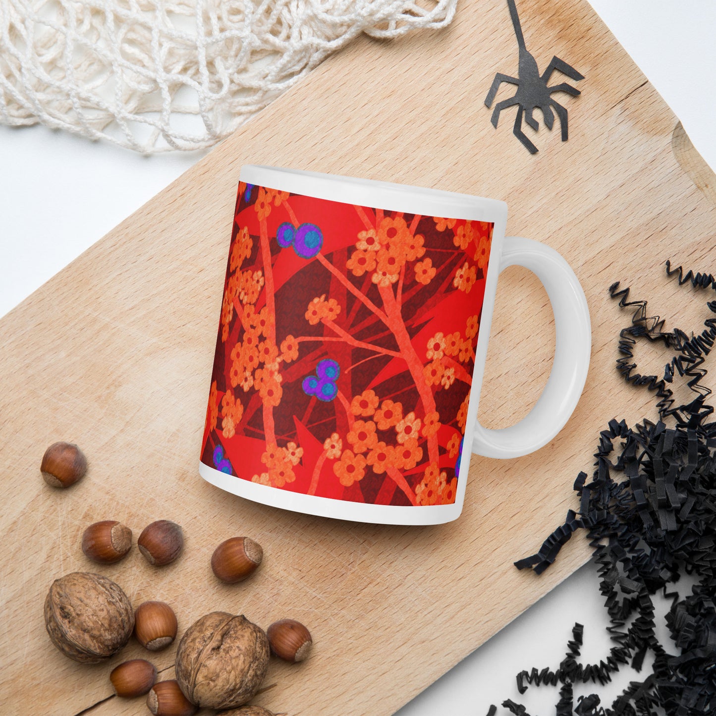 Mug cup (white) / small flowers / red