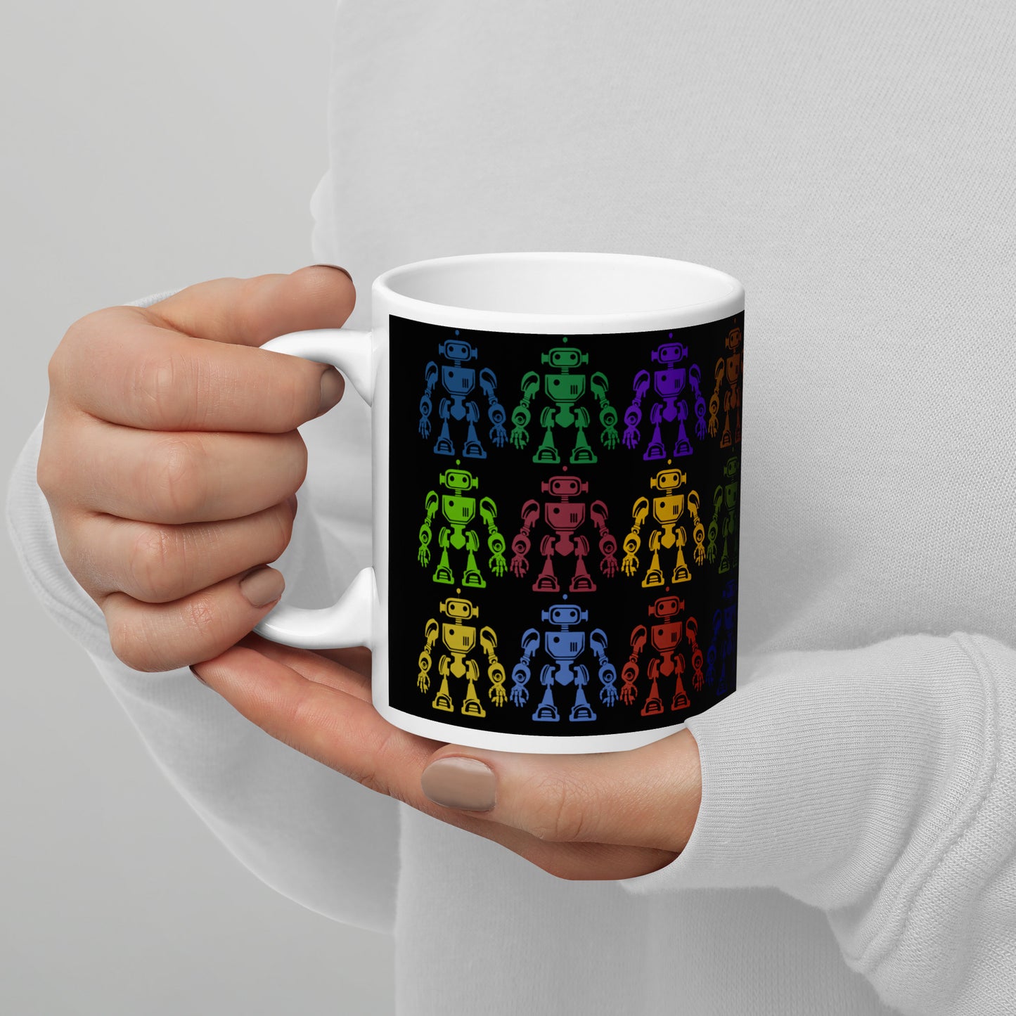 Mug (white)/12 colors of retro robot/black