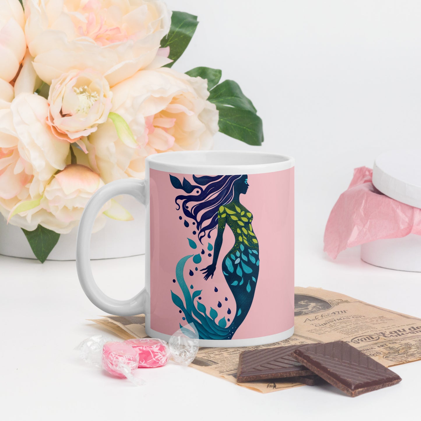 Mug (white)/mermaid/pink