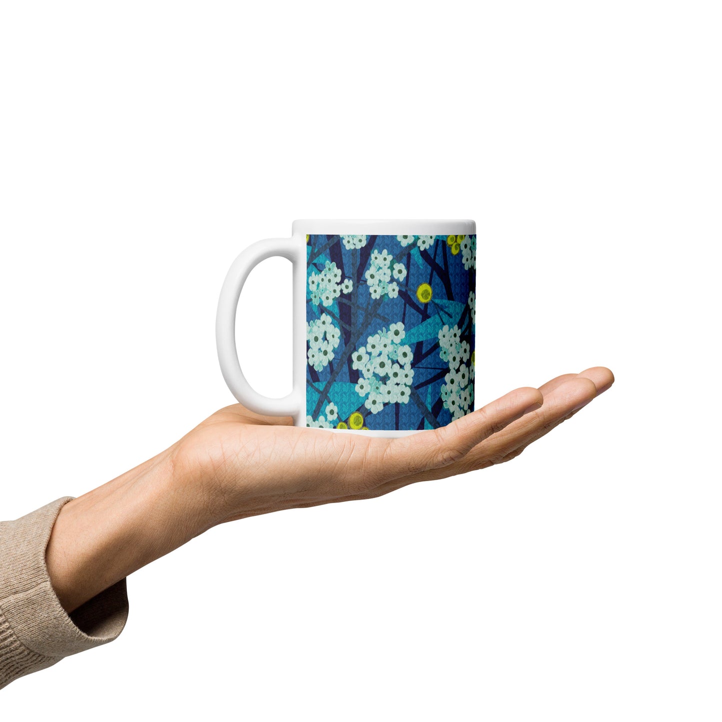 Mug cup (white) / small flowers / blue