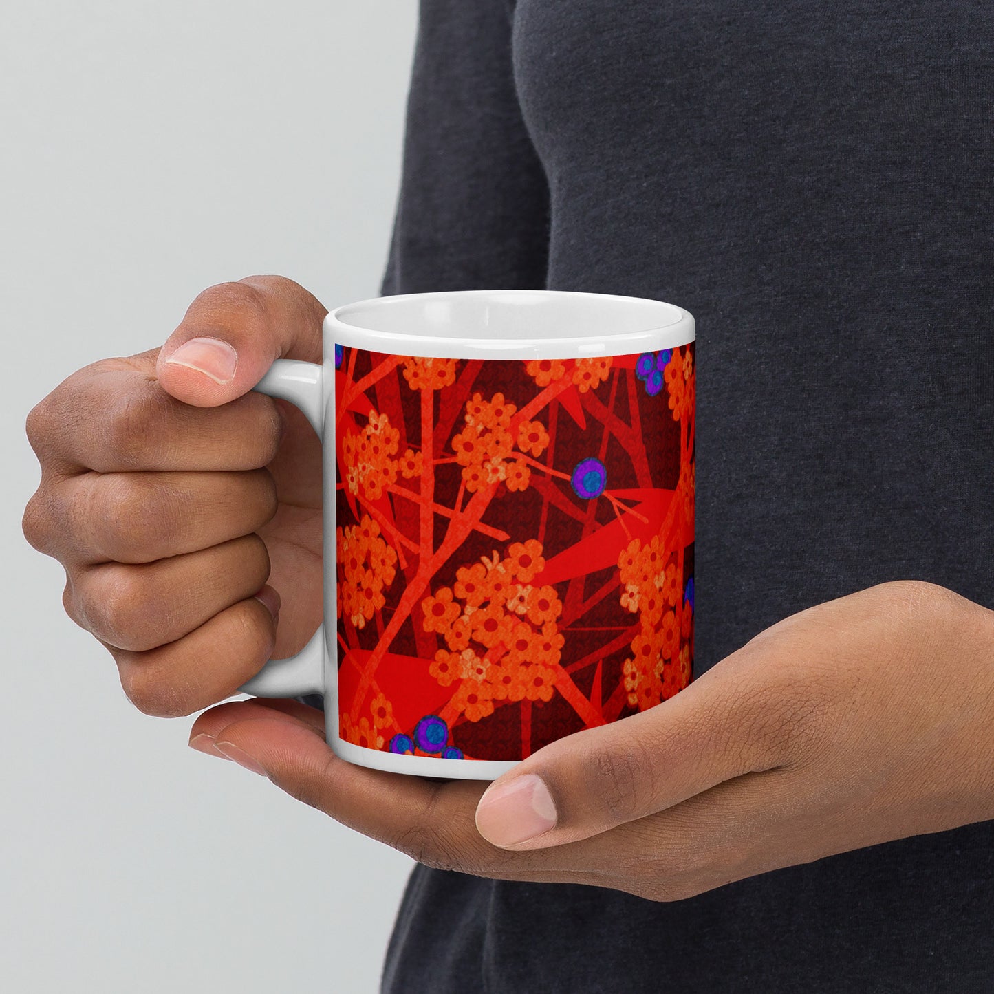 Mug cup (white) / small flowers / red