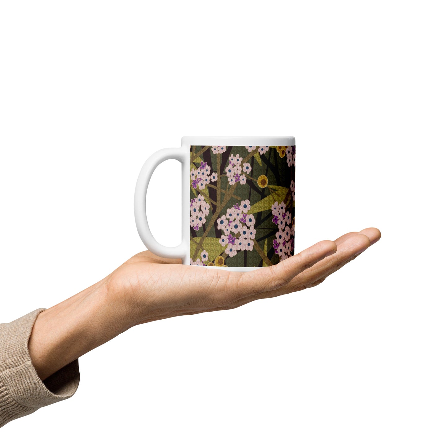 Mug cup (white) / small flowers / muted green