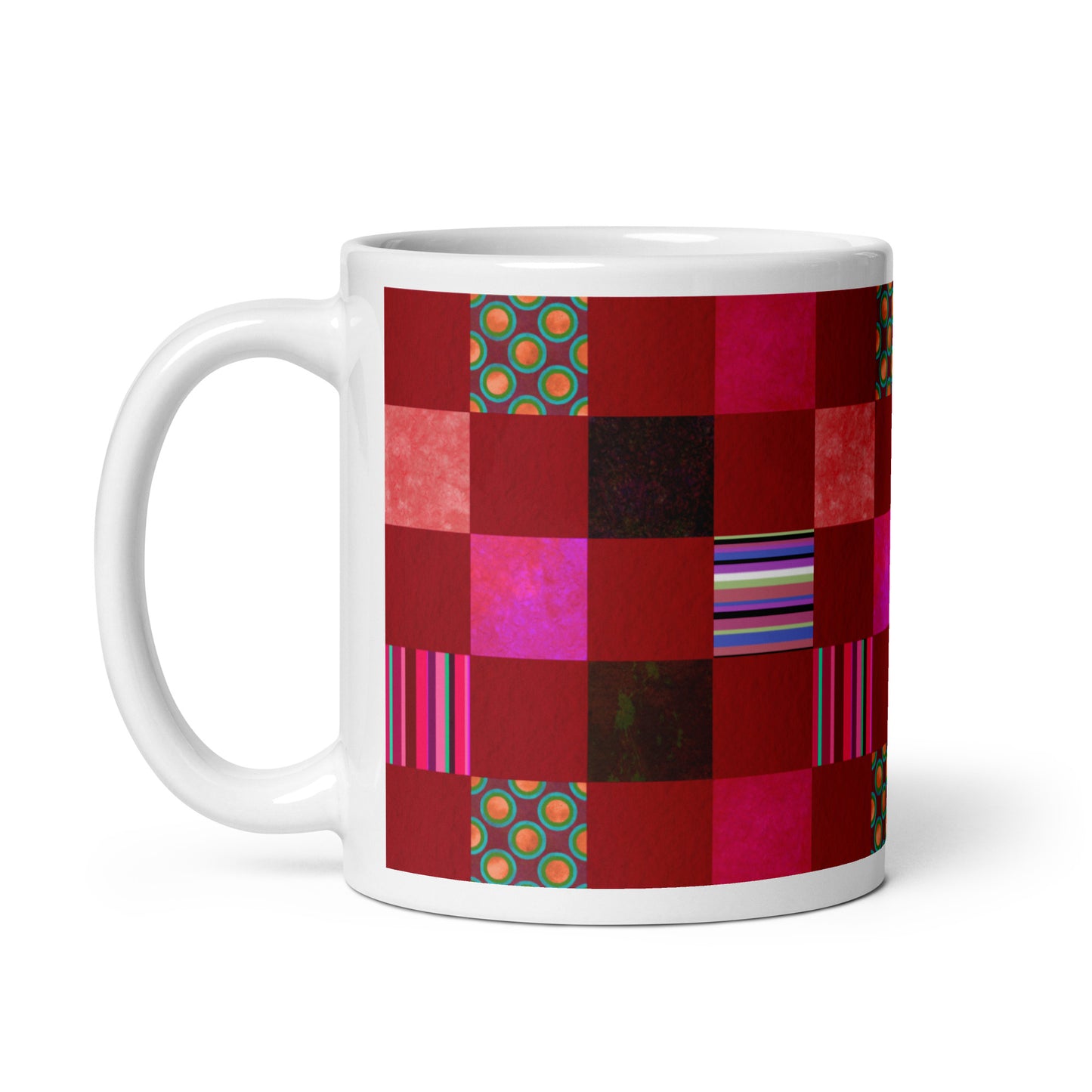 Mug cup (white) / Striped or polka dot grid pattern / Red