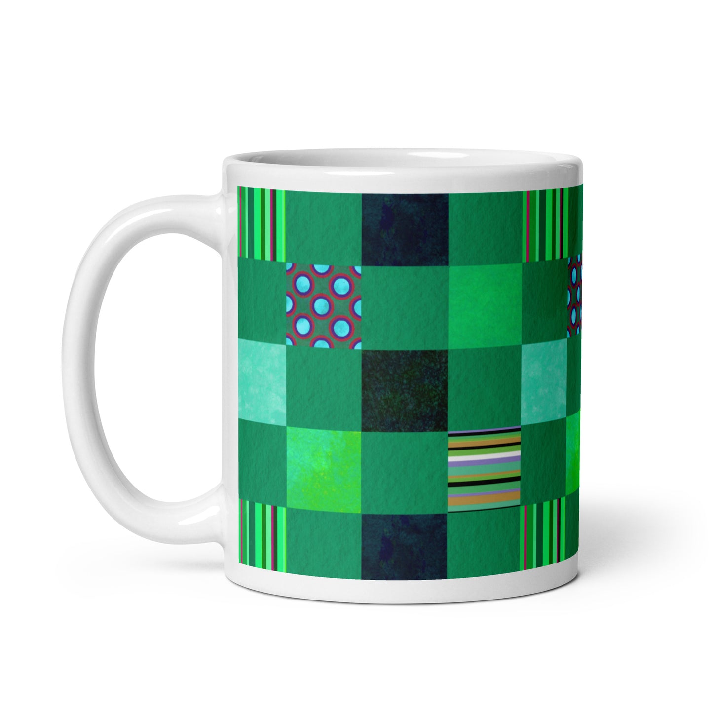 Mug cup (white) / Striped or polka dot grid pattern / Green