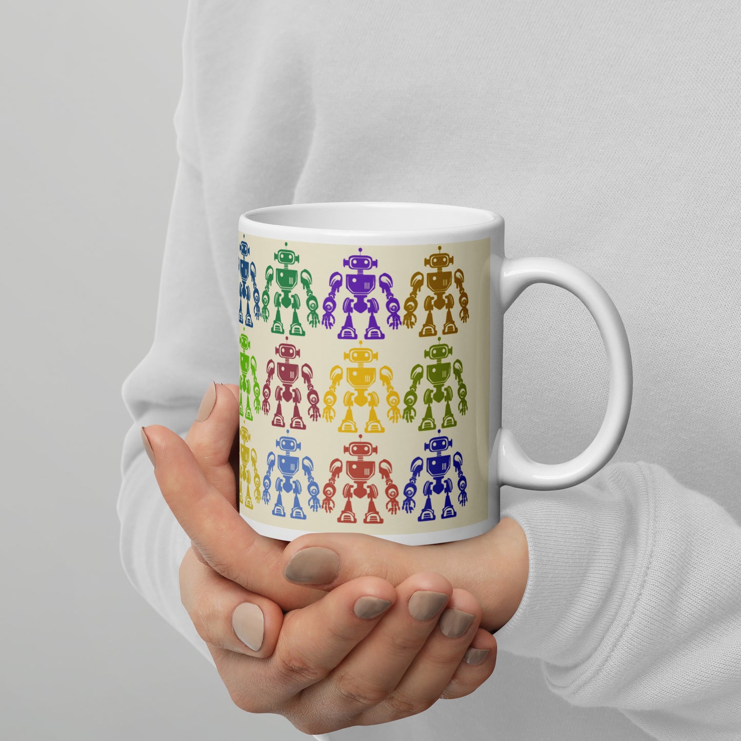 Mug (white)/12 colors of retro robot/cream