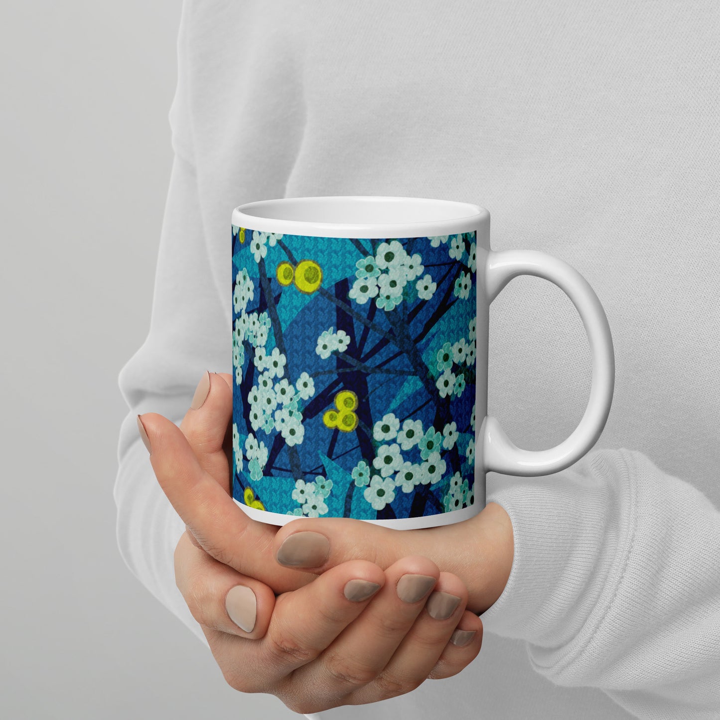 Mug cup (white) / small flowers / blue