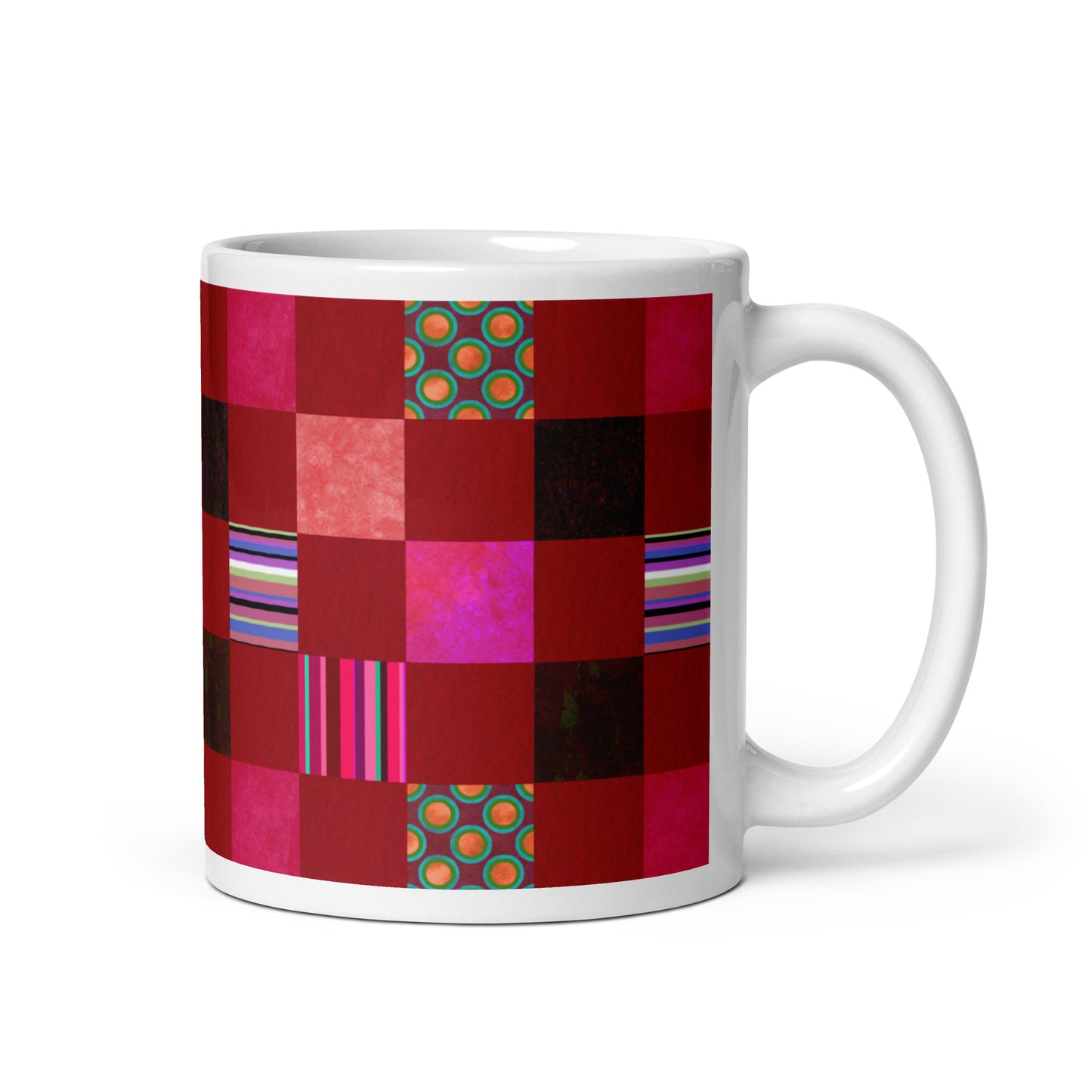 Mug cup (white) / Striped or polka dot grid pattern / Red