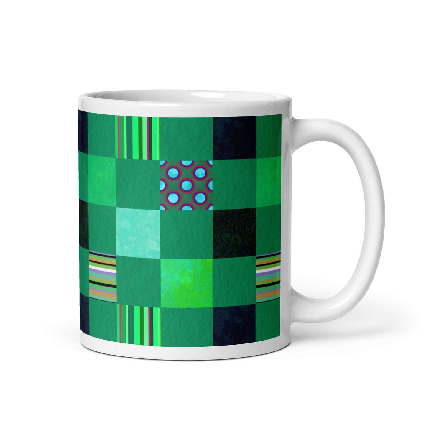 Mug cup (white) / Striped or polka dot grid pattern / Green