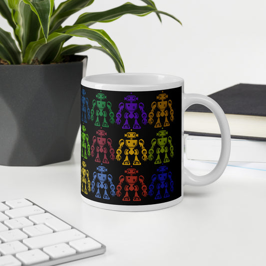 Mug (white)/12 colors of retro robot/black