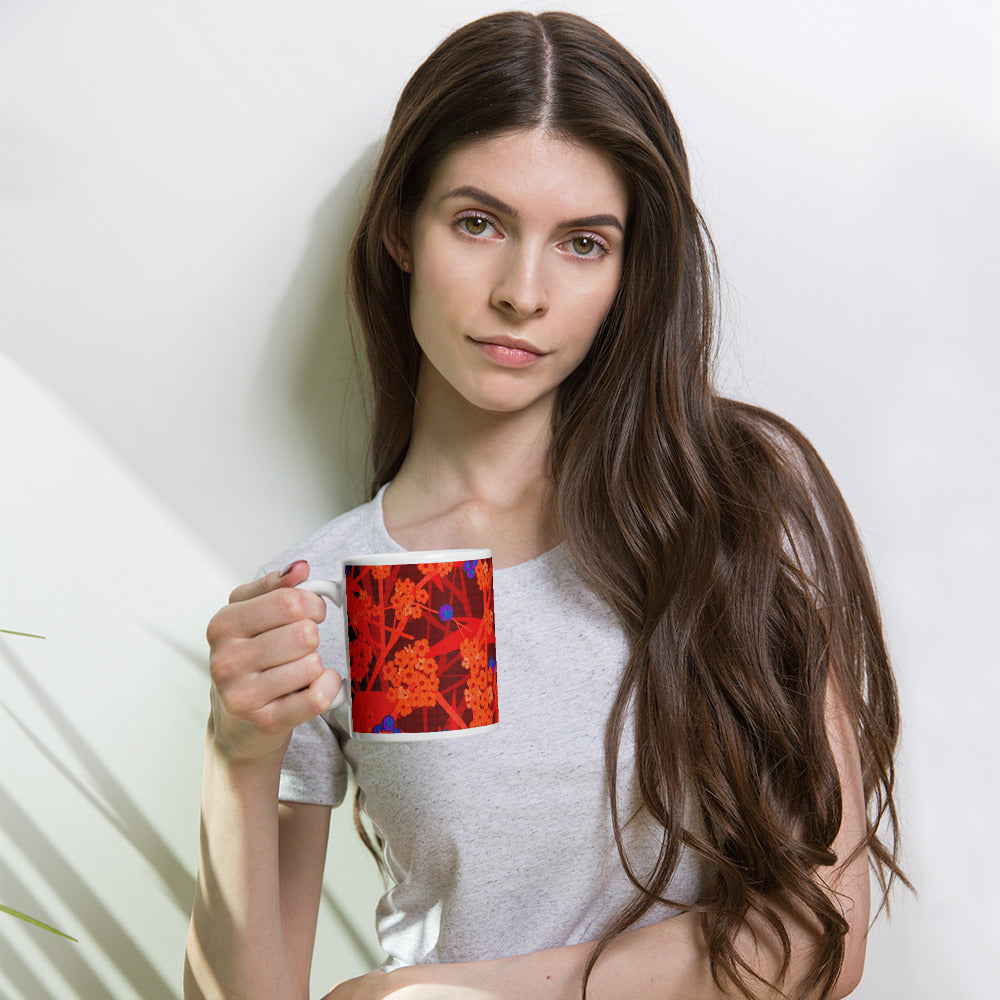 Mug cup (white) / small flowers / red