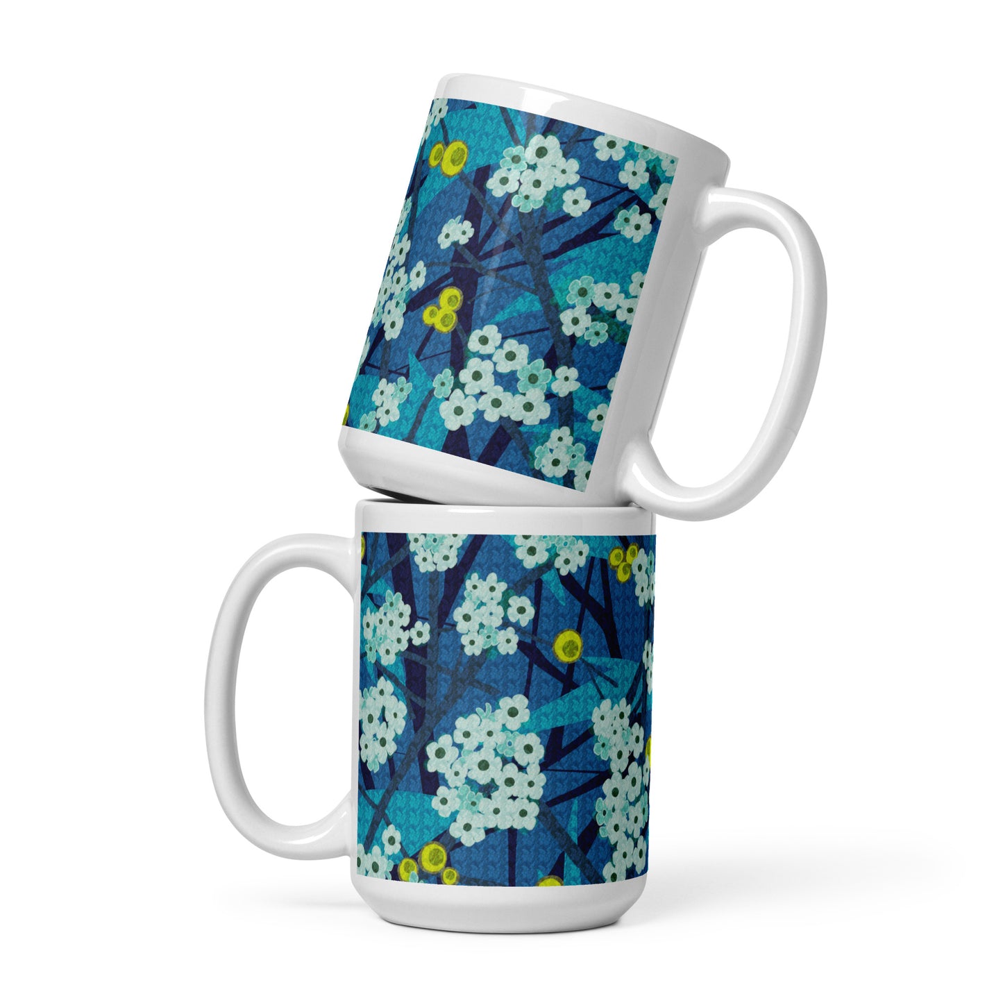 Mug cup (white) / small flowers / blue