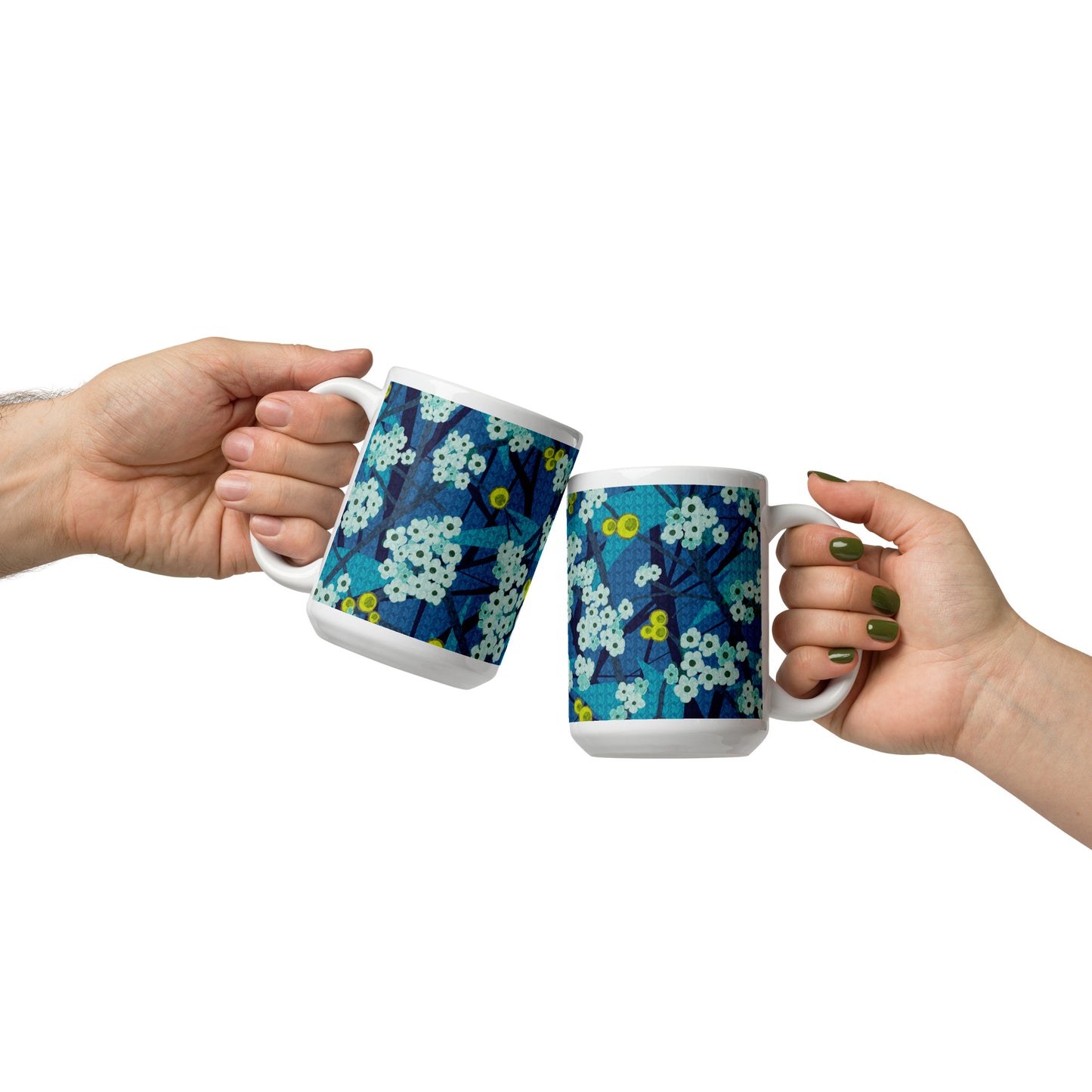 Mug cup (white) / small flowers / blue