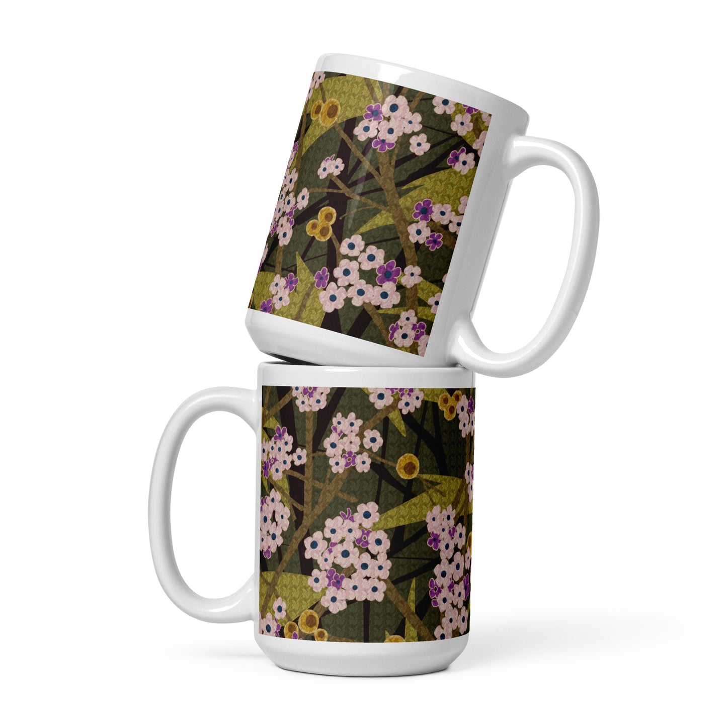 Mug cup (white) / small flowers / muted green