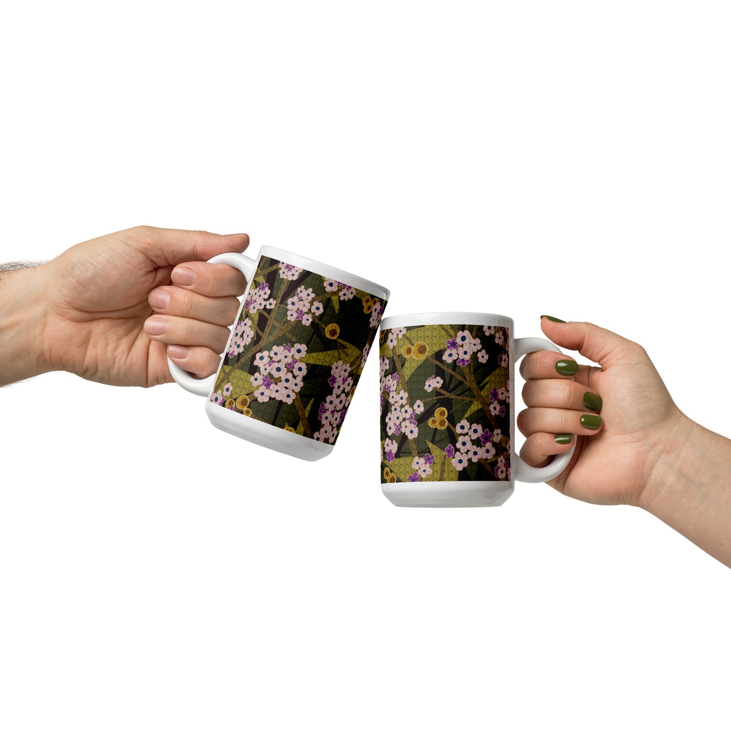 Mug cup (white) / small flowers / muted green