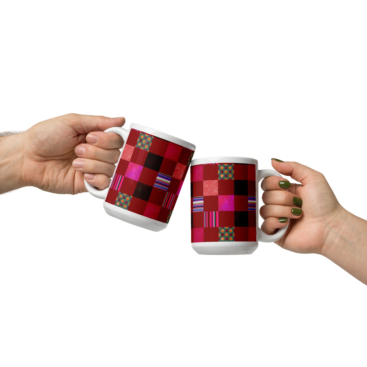 Mug cup (white) / Striped or polka dot grid pattern / Red